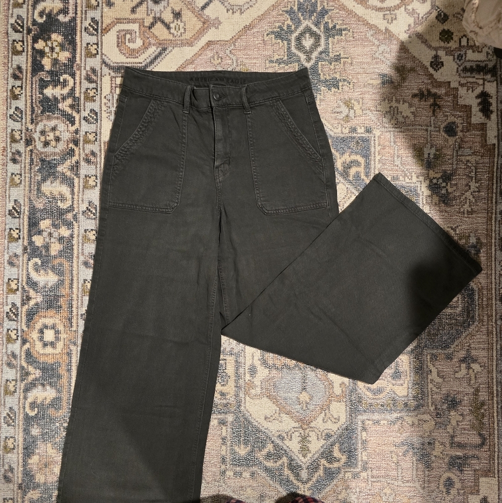 American Eagle Dark Gray High Waisted Baggy Wide Leg Pants